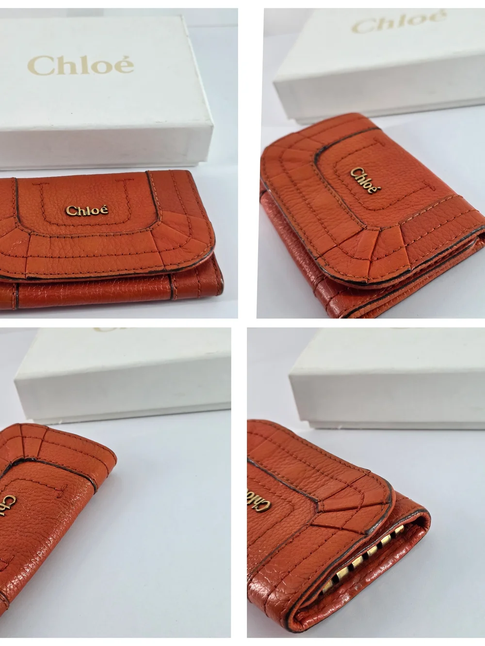 Chloe Orange Leather Keycase W/ Box